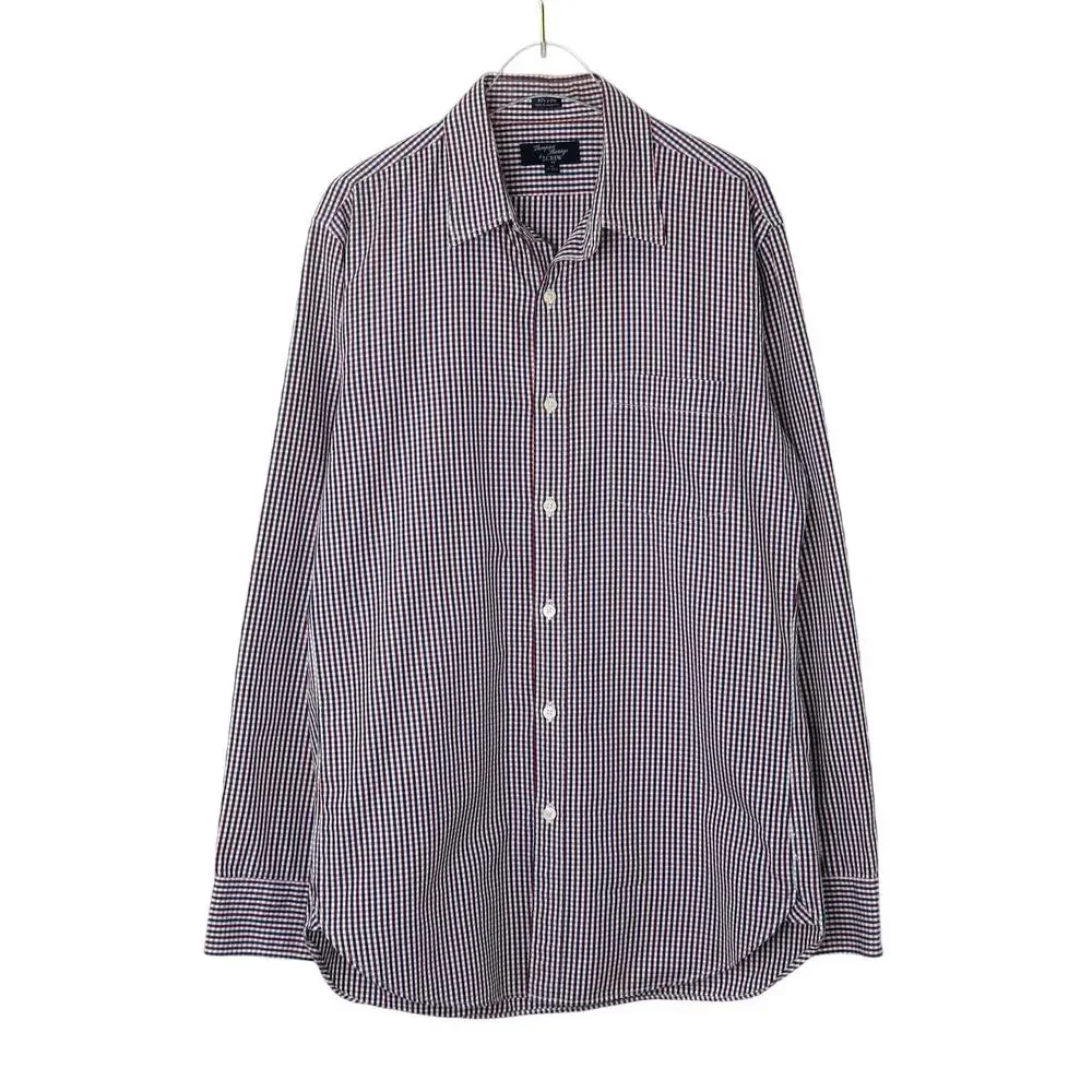 J. Crew Thompson 80's 2 Ply Red Blue Plaid Long Sleeve Button Down Shirt Medium